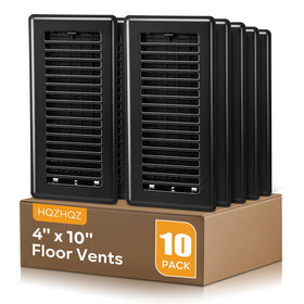 HQZHQZ 4x10 floor register front view shows a durable steel frame with a rust-resistant black finish.
