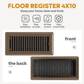 HQZHQZ floor register 4x10 brown lattice design for even air distribution.