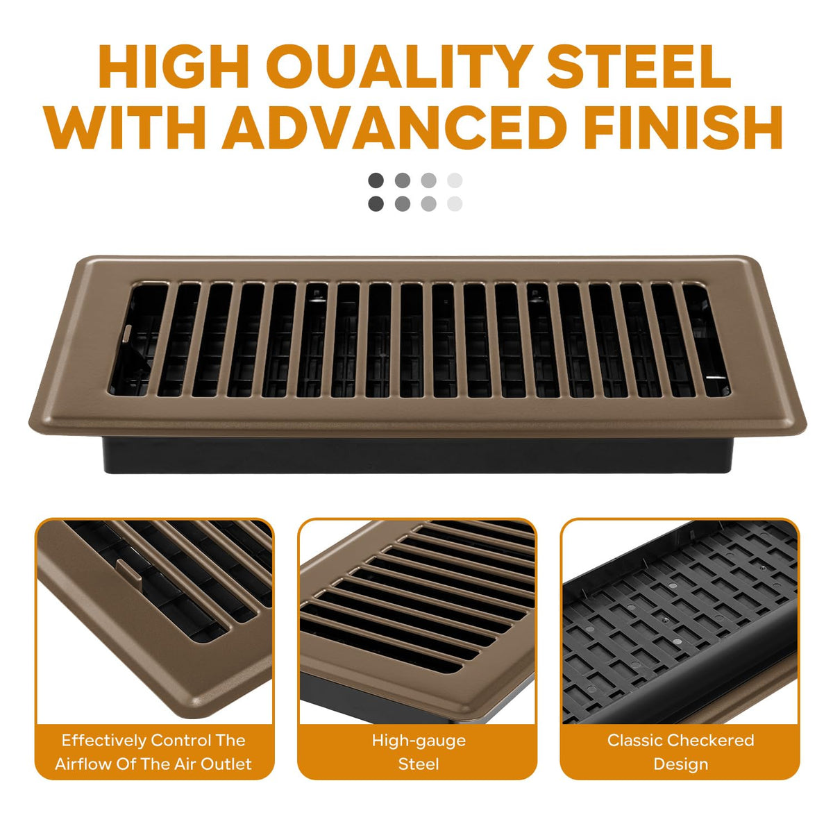 HQZHQZ floor register 4x10 brown close-up steel with rust-resistant coating.