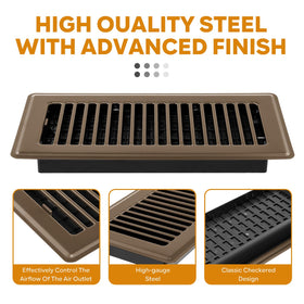 HQZHQZ floor register 4x10 brown close-up steel with rust-resistant coating.