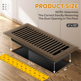 HQZHQZ floor register 4x10 brown side view demonstrates easy drop-in fit.