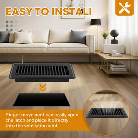 HQZHQZ floor register easy installation image shows quick, tool-free setup.