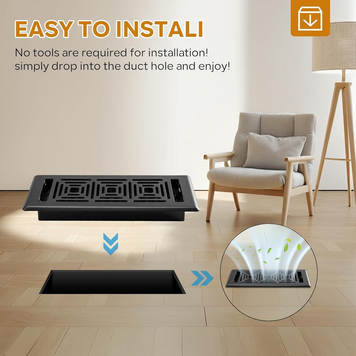 HQZHQZ installation-free design requires no screws; simply match the duct opening.