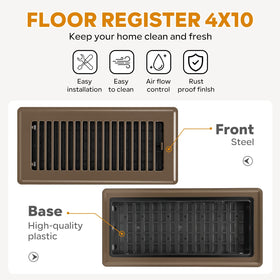HQZHQZ floor register 4x10 brown installed in floor for seamless ventilation.