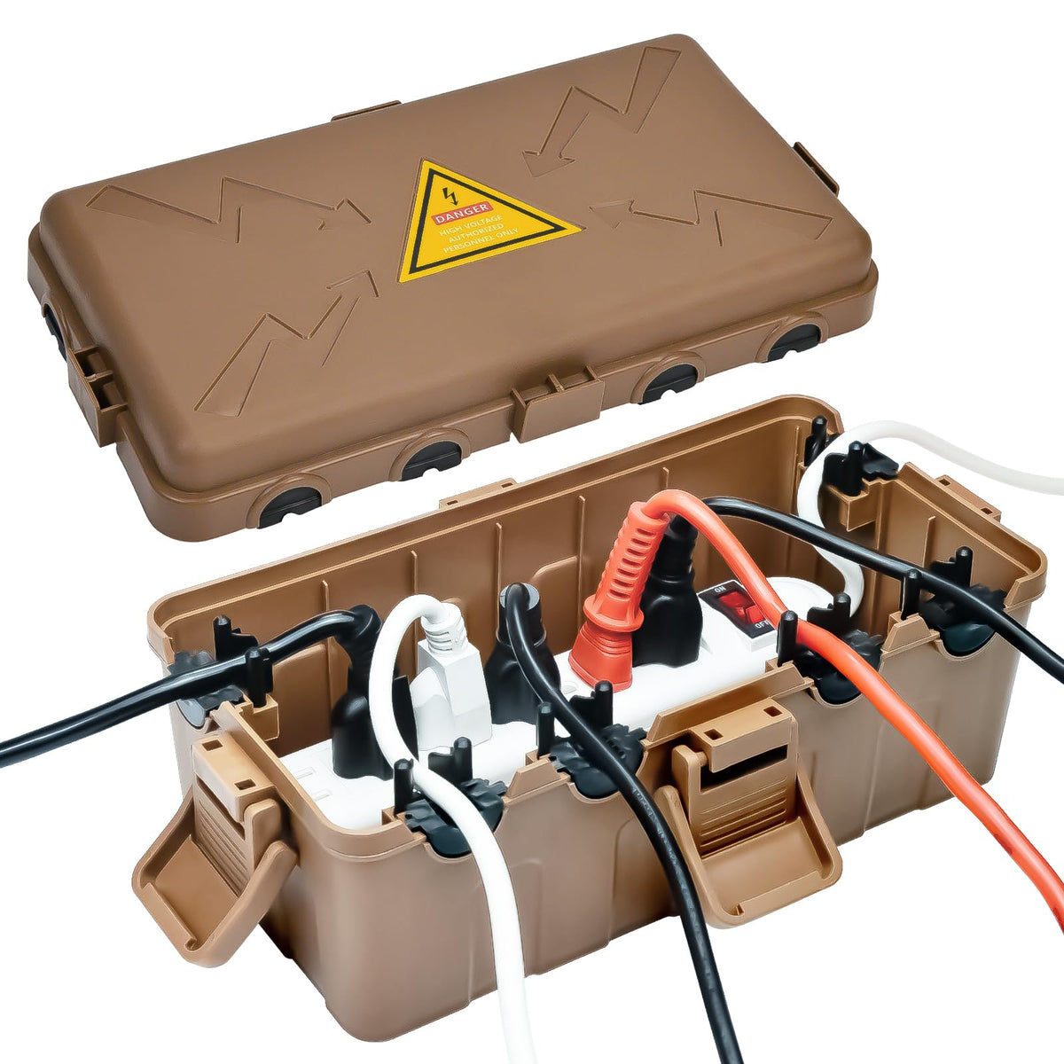 Hrensaw medium outdoor box lid with glow-in-the-dark warning for night safety.