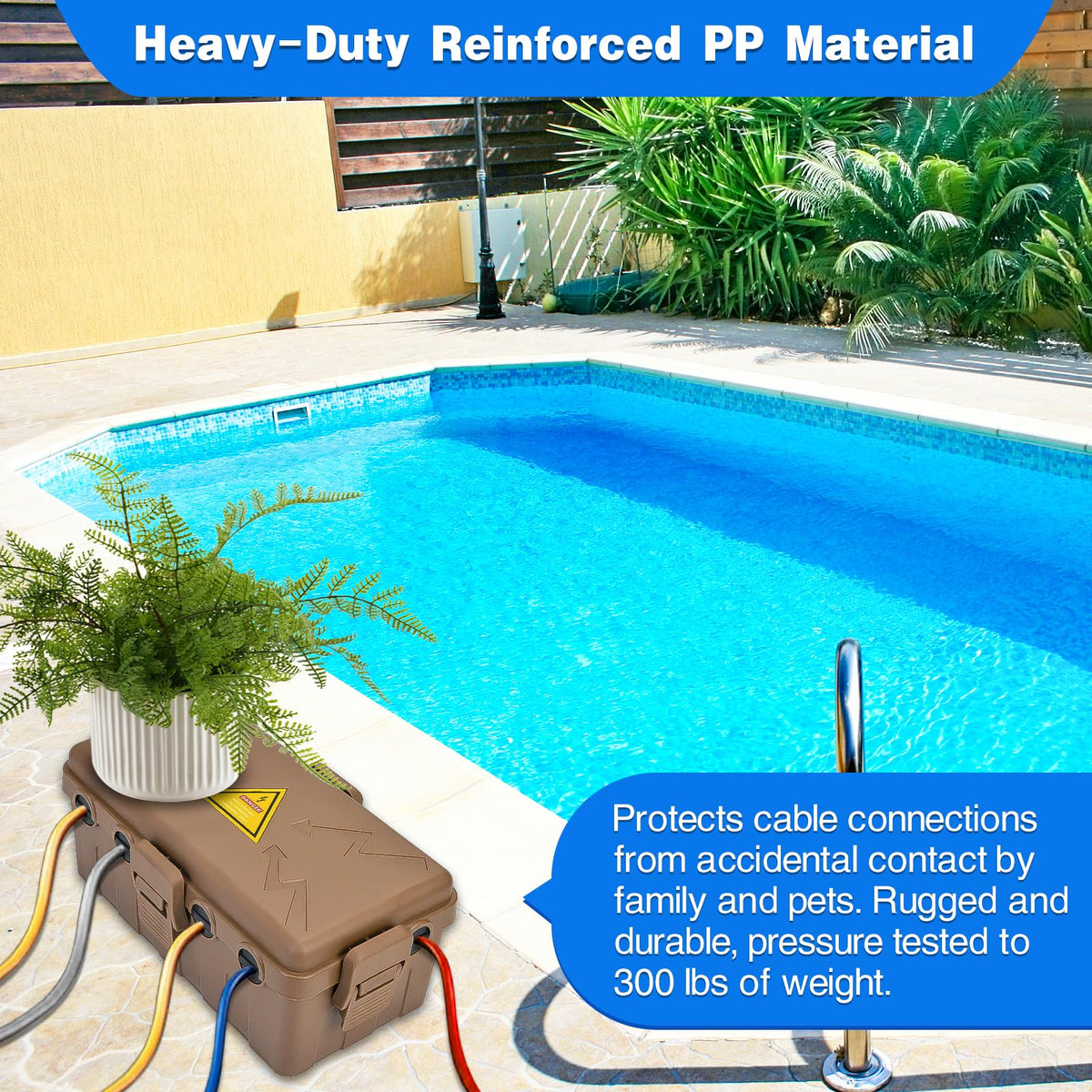 Hrensaw outdoor box with hinged cover for easy access and maintenance.