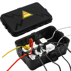 Hrensaw outdoor box with closed cap protects outlets from rain.