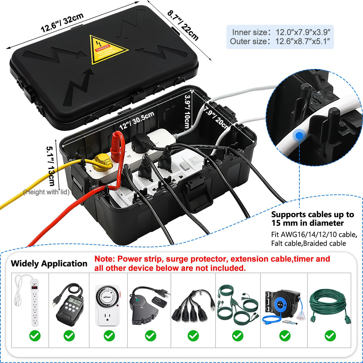 Hrensaw outdoor box with open lid reveals eight cable ports for easy connections.