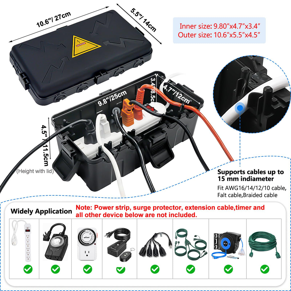 Hrensaw weatherproof box with six ports keeps garden cables organized and protected