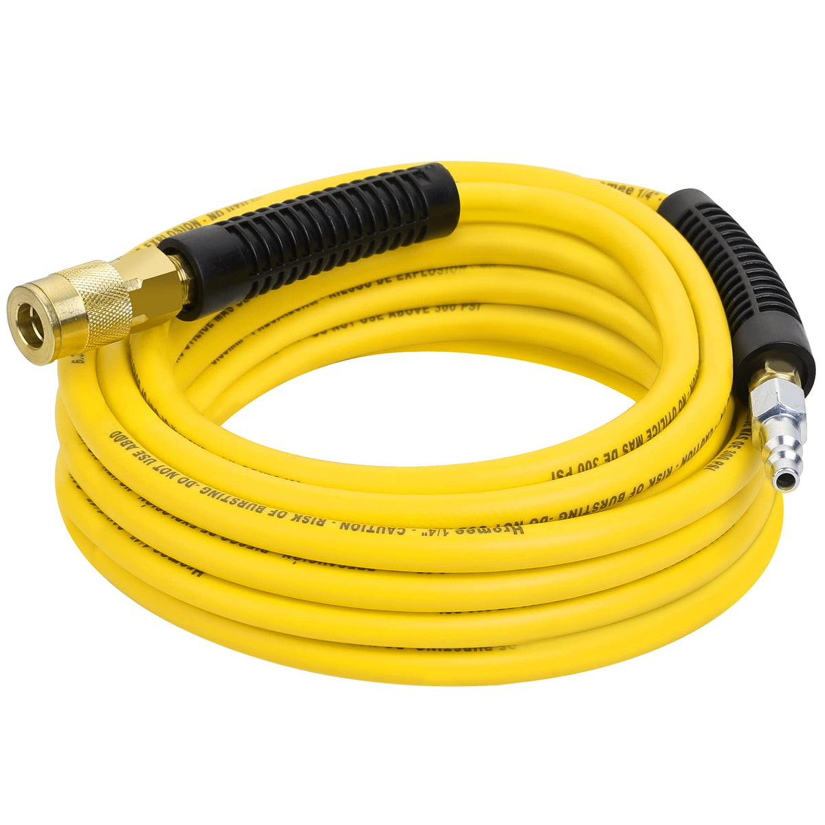 Hromee air hose 1/4in 25ft coiled yellow for versatile shop use.