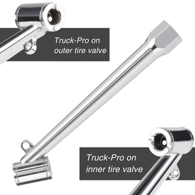 Hromee dual-foot tire chuck and pencil gauge enabling accurate tire inflation.