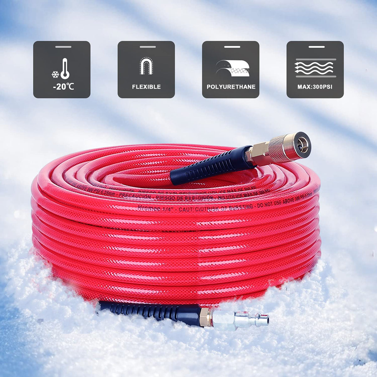 Hromee PU hose provides cold-weather flexibility and a soft finish.