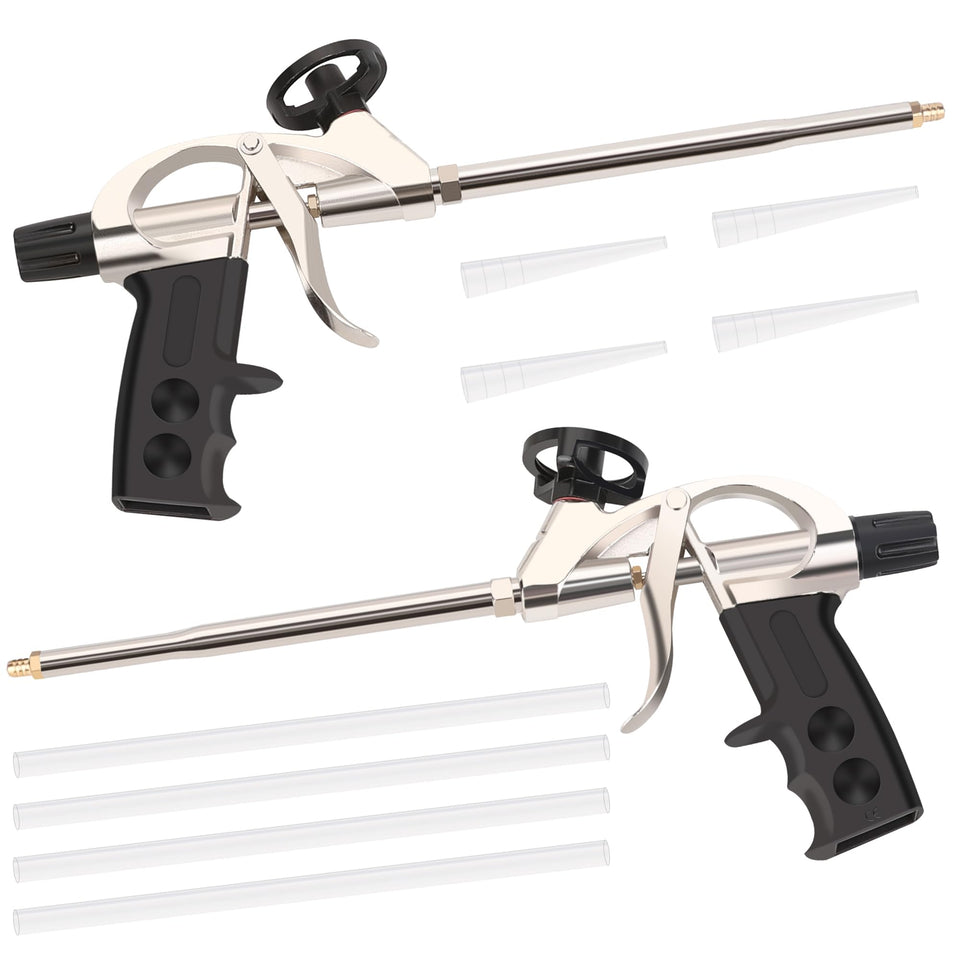 Hromee foam gun with bead adjustment valve for precise bead control and reduced waste.