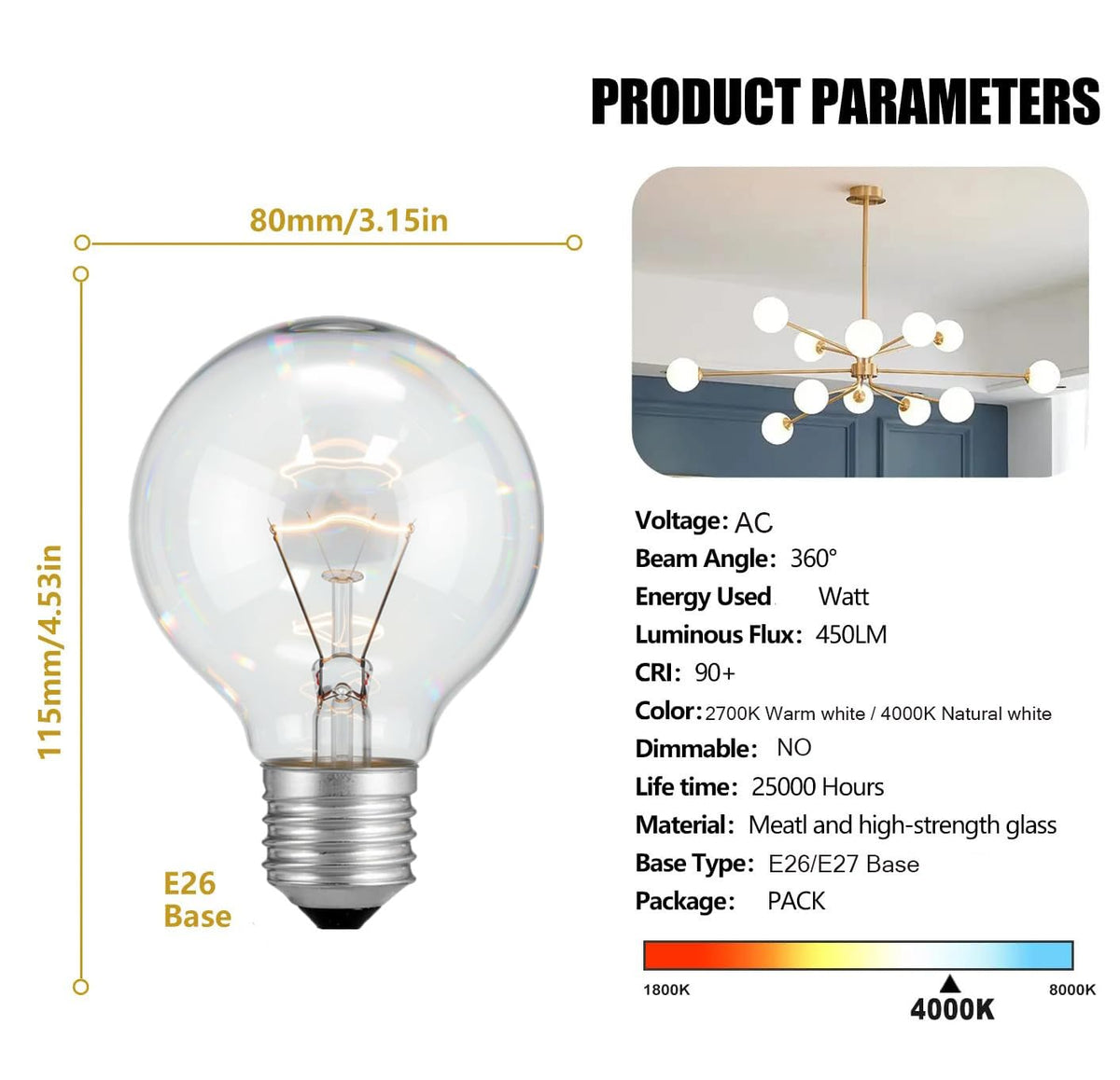 Hrsovii G25 globe bulb for bathroom mirrors enhances makeup accuracy