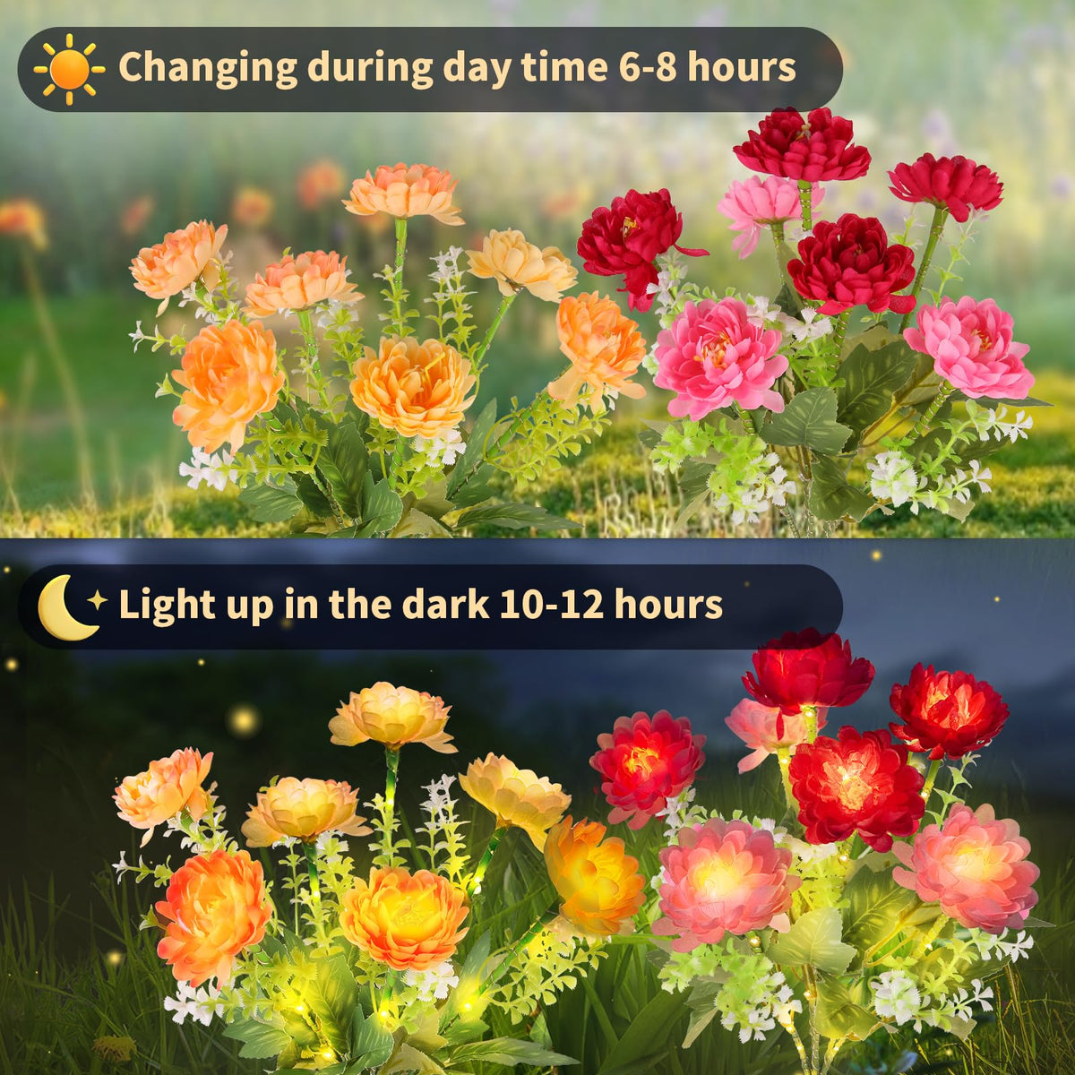 HSXLXSC easy-installation solar flowers brighten yards without wiring or tools.
