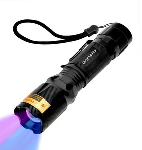 HSXMN UV Flashlight 365nm beam focusing on pet urine stains for cleaner homes