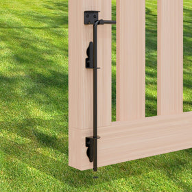 HTHOOOOOME 18-inch cane bolt installed on a gate for secure drop rod operation.