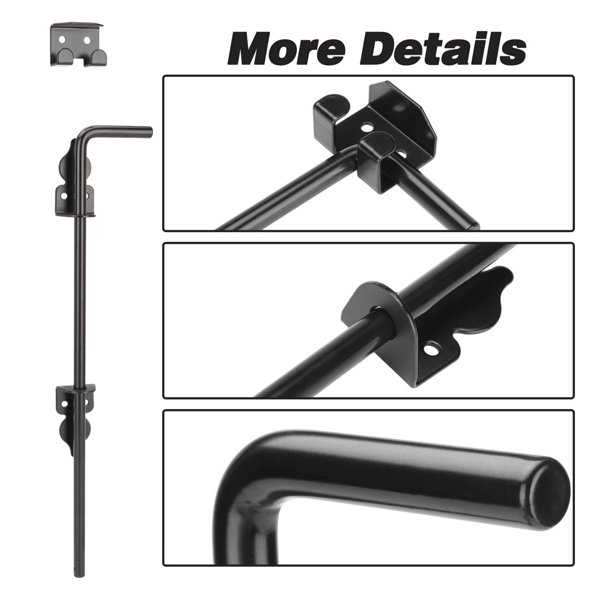 HTHOOOOOME outdoor gate-mounted cane bolt securing a gate against wind.