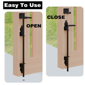 HTHOOOOOME wooden fence gate with cane bolt demonstrating stable positioning.