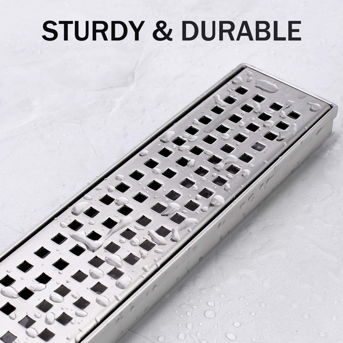 HTOH 304 stainless steel drain in brushed nickel finish for long-lasting use.