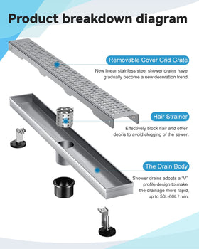 HTOH 24inch drain side view, adjustable leveling feet for easy installation.