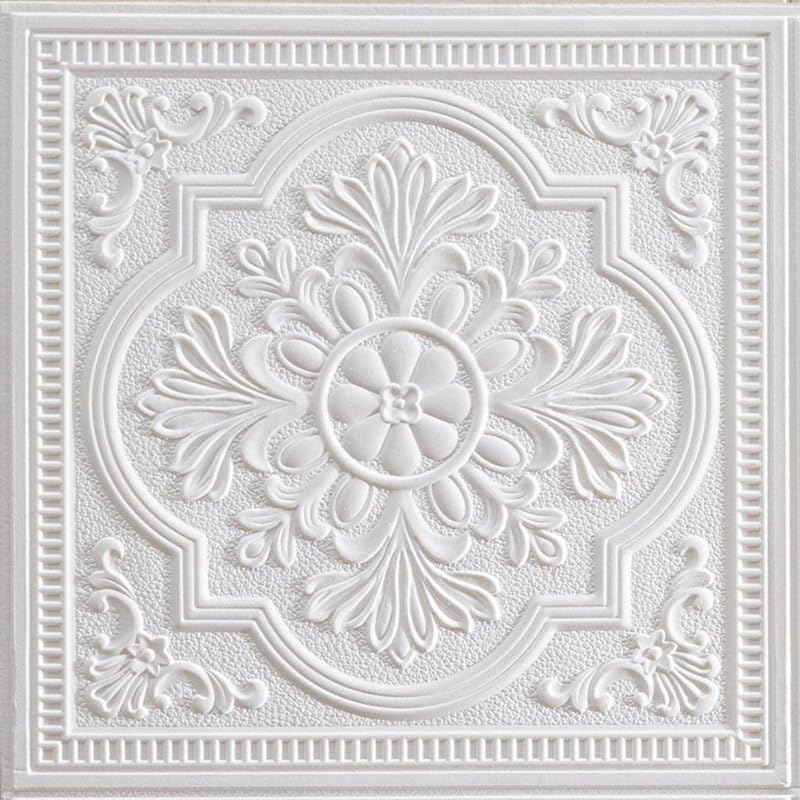 HTRFSTR peel-and-stick ceiling tiles demonstrate simple, mess-free installation.