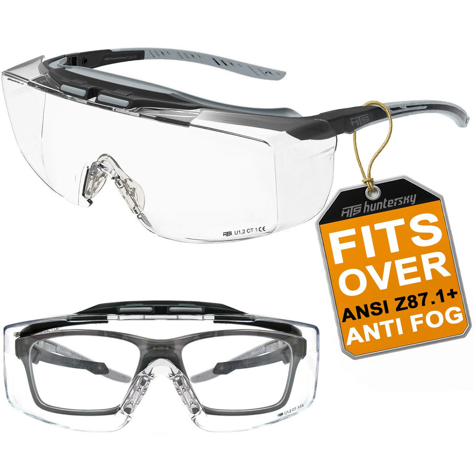 HTS HUNTERSKY 3906 anti-fog safety goggles worn over glasses for clear vision