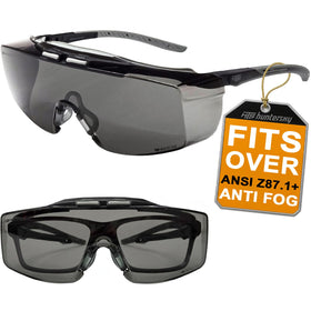 HTS HUNTERSKY 3906 over-eyeglasses design shields eyes for wearers with prescription lenses.