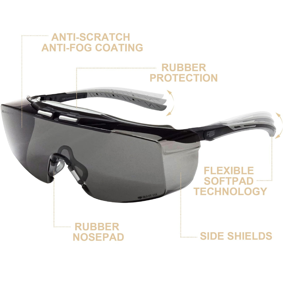 HTS HUNTERSKY 3906 smoke-tinted lenses reduce glare for outdoor tasks.