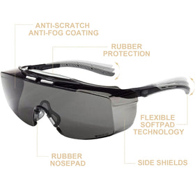 HTS HUNTERSKY 3906 smoke-tinted lenses reduce glare for outdoor tasks.