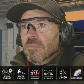 HTS HUNTERSKY S57 lens detail shows anti-fog clarity for airsoft.