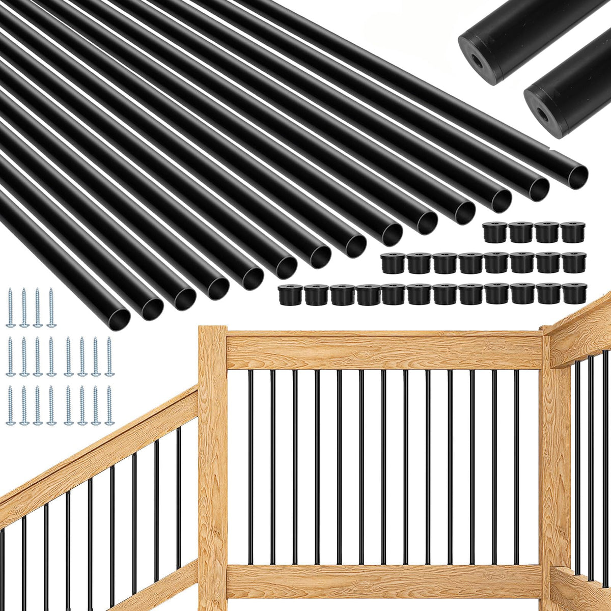 HTWAVE 101 Pack 26-inch round baluster in smooth aluminum for durable deck railings