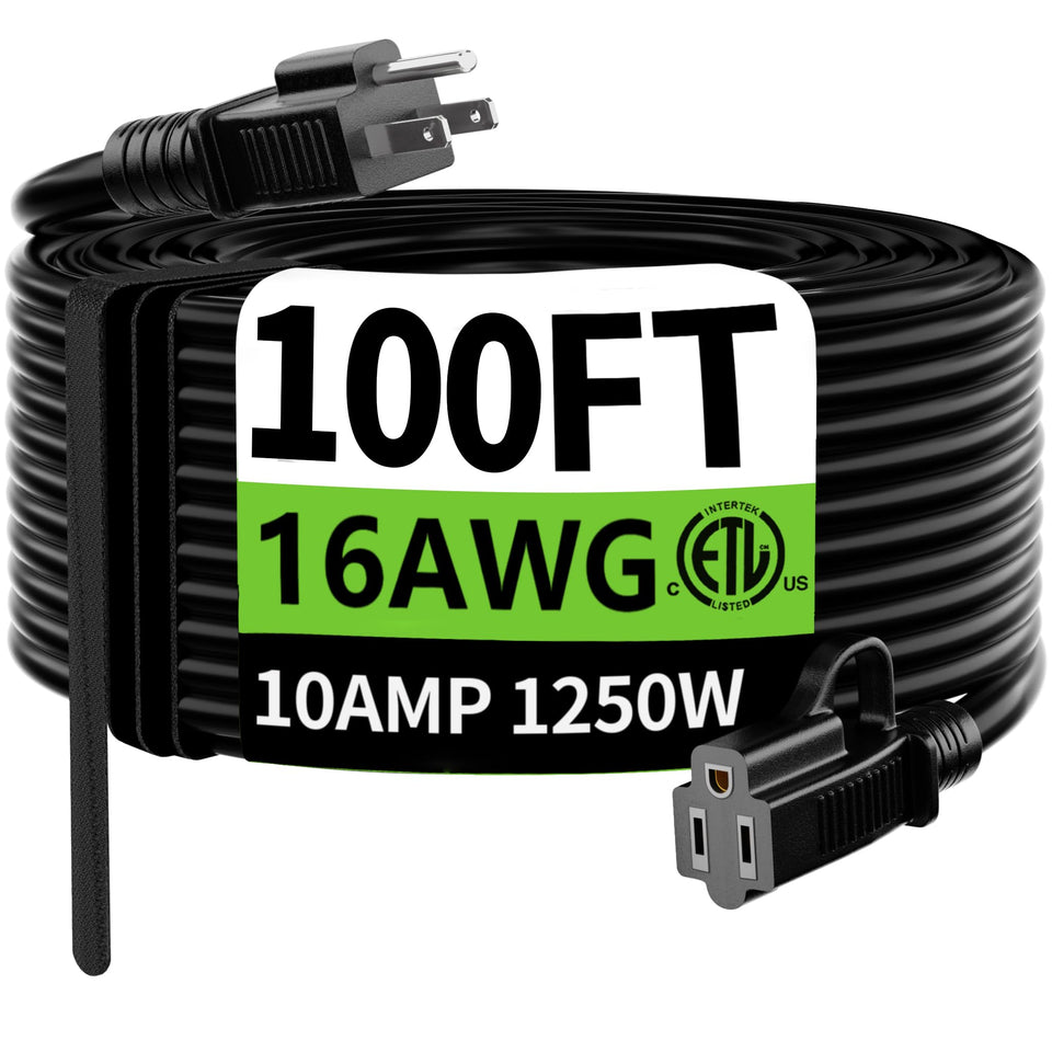 Huanchain 100ft outdoor extension cord for indoor/outdoor use