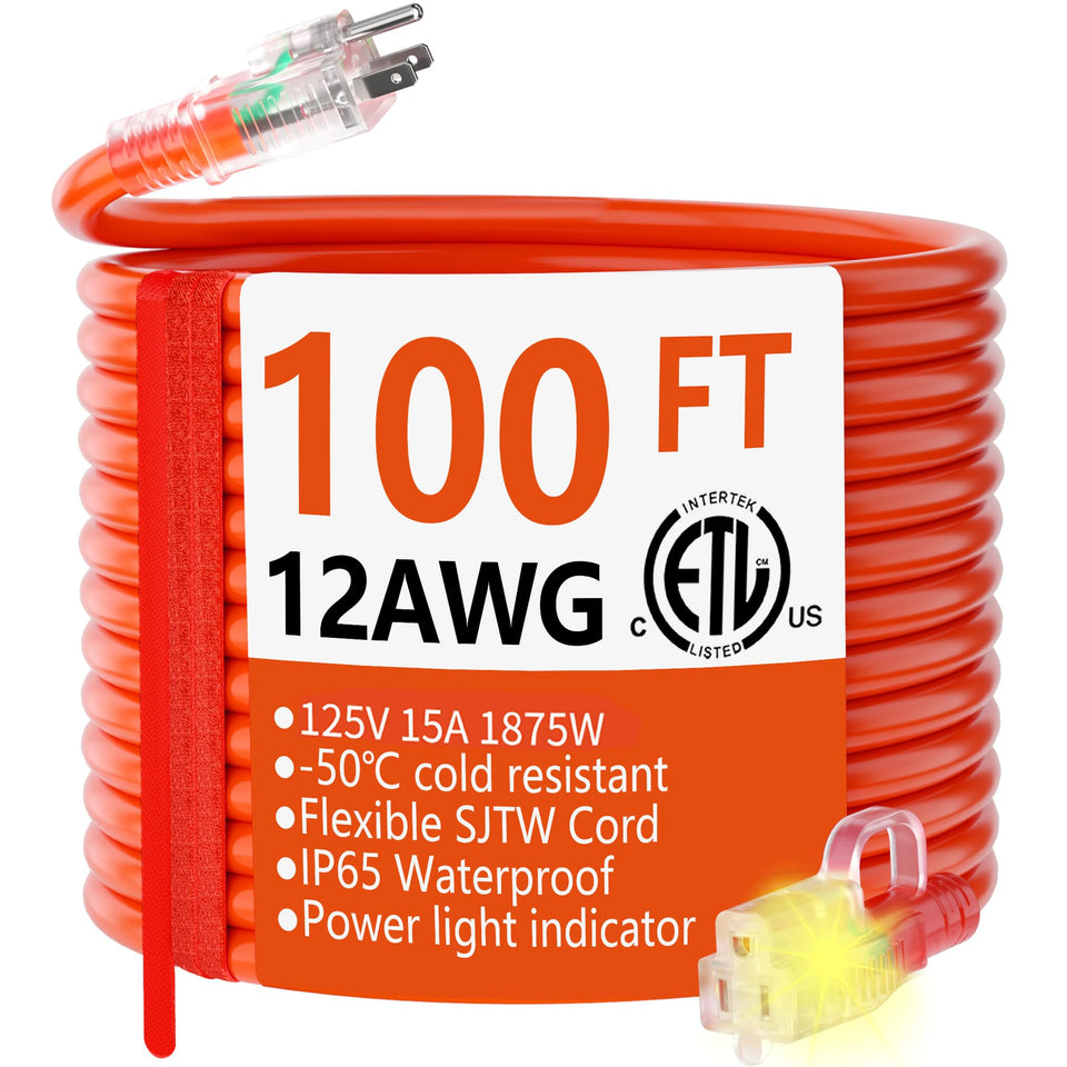 HUANCHAIN 12/3 gauge extension cord 100 ft for outdoor power access