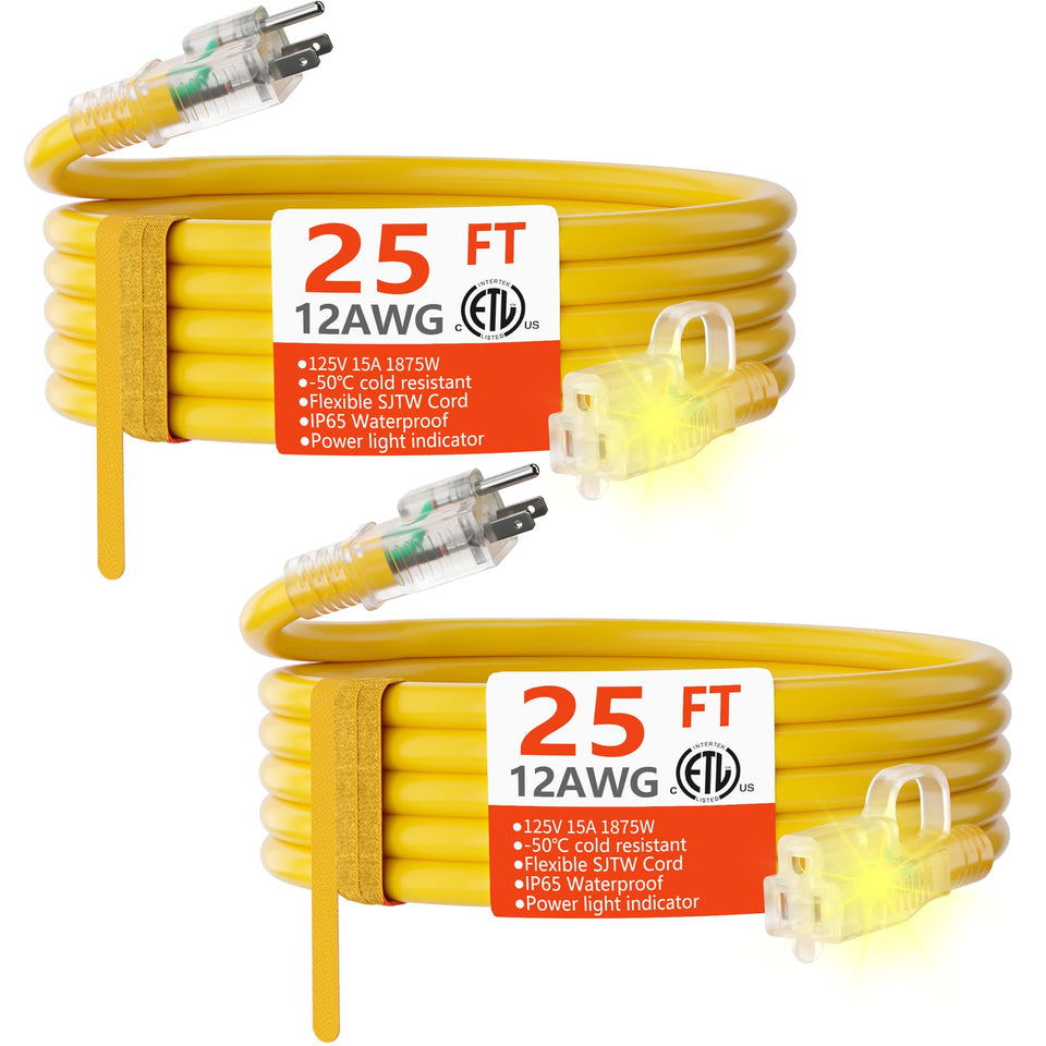 HUANCHAIN 12-3 outdoor extension cord 25ft in yellow improves outdoor visibility.
