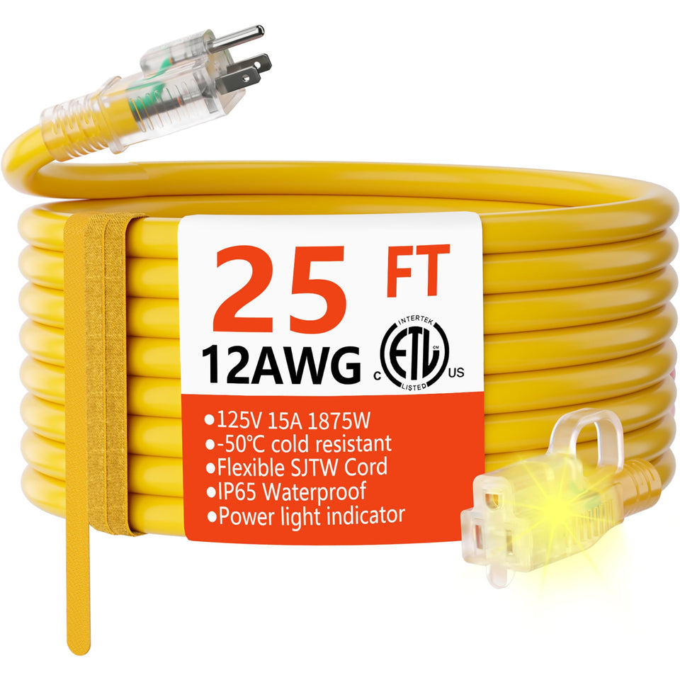 HUANCHAIN 12G outdoor extension with lighted end for safer nighttime power access.