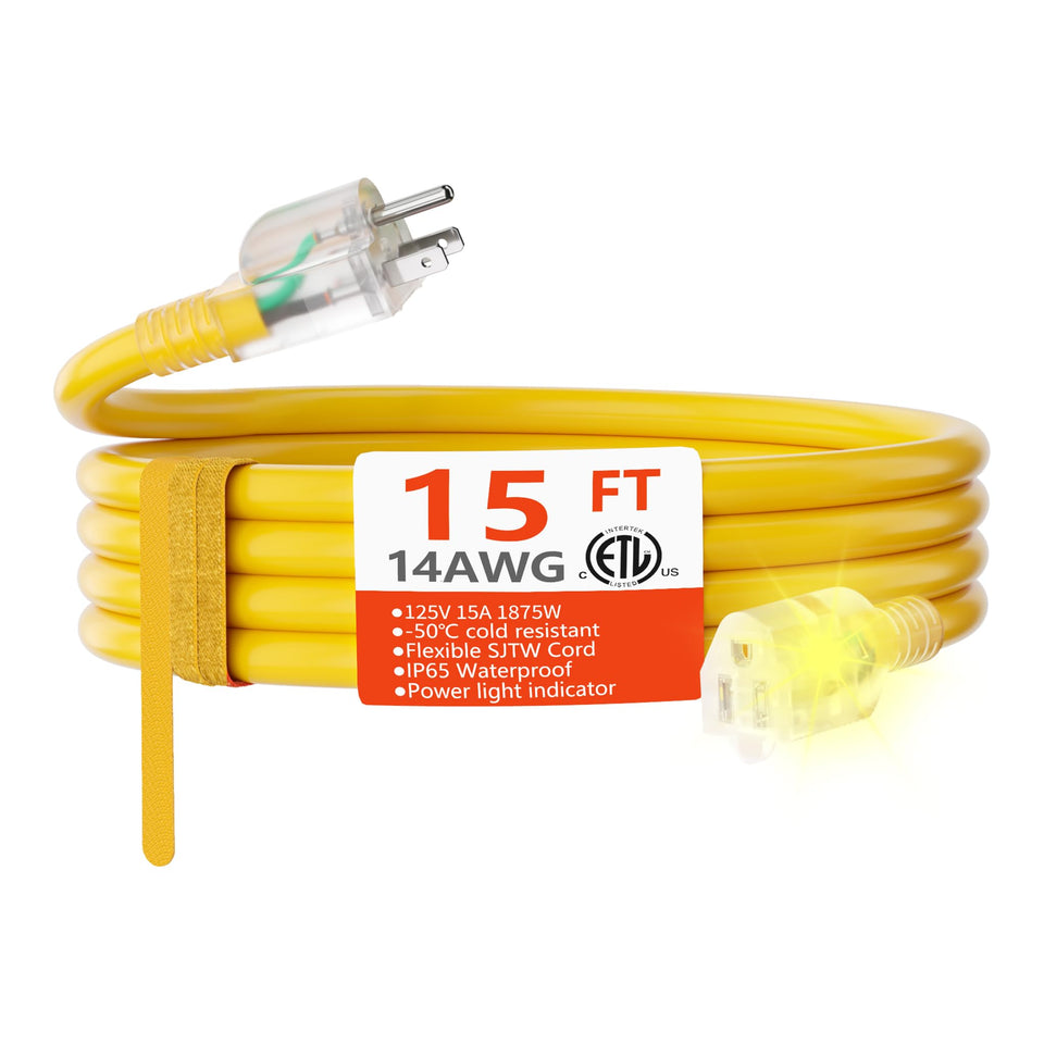 HUANCHAIN 15ft 14/3 outdoor extension cord in yellow for high visibility outdoors