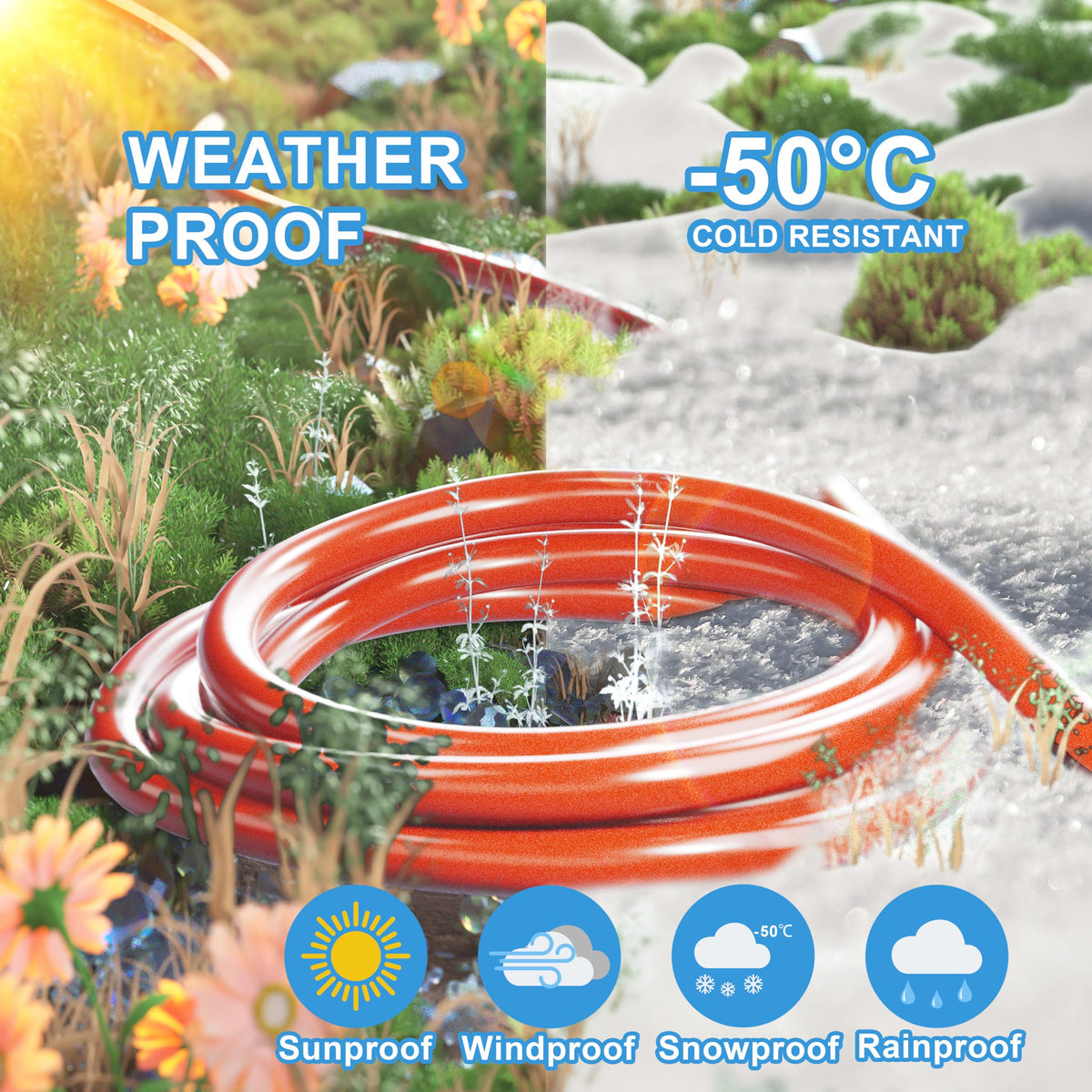 HUANCHAIN 50ft extension cord with hook for easy hanging and safe storage.