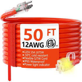 HUANCHAIN 50ft lighted-end outdoor extension cord for safer outdoor power hookups.