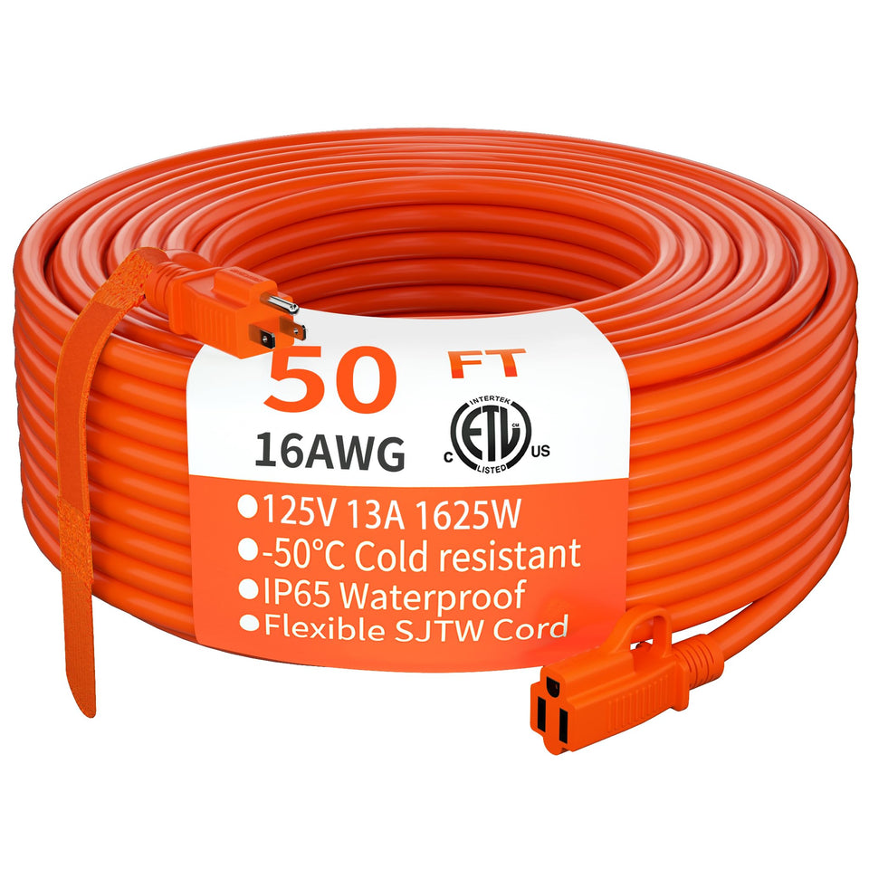 Huanchain 50 ft outdoor extension cord laid out for outdoor power needs