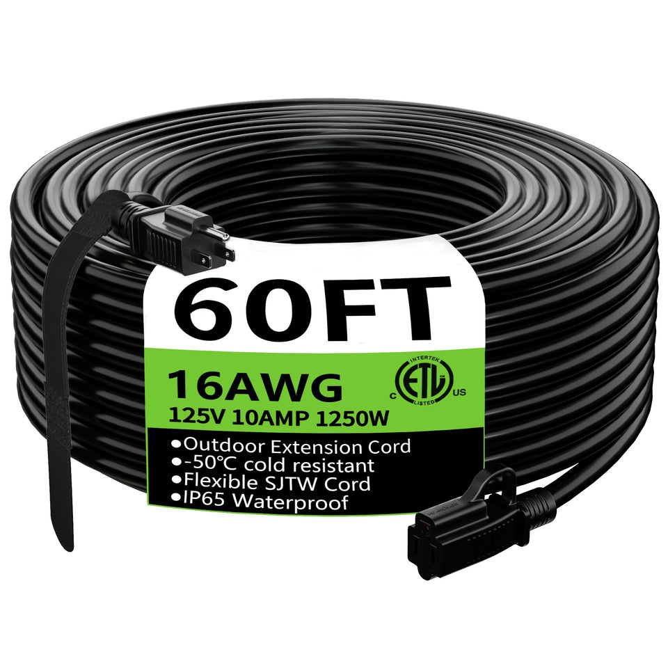 HUANCHAIN 60ft extension cord outdoors provides reliable power for long setups.