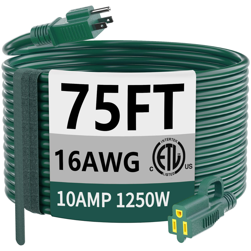 Huanchain green 75ft outdoor extension cord ready for weatherproof outdoor use