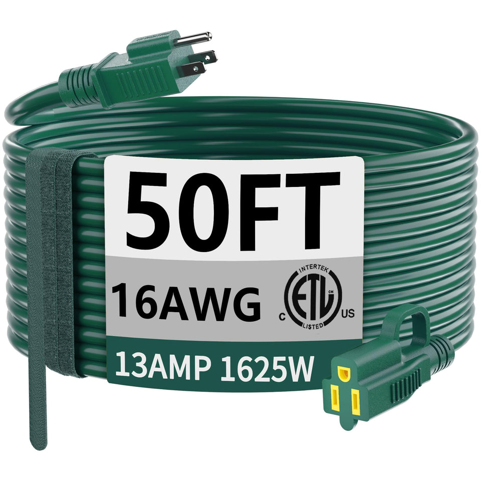 Huanchain green extension cord 50ft outdoors with safety insulation