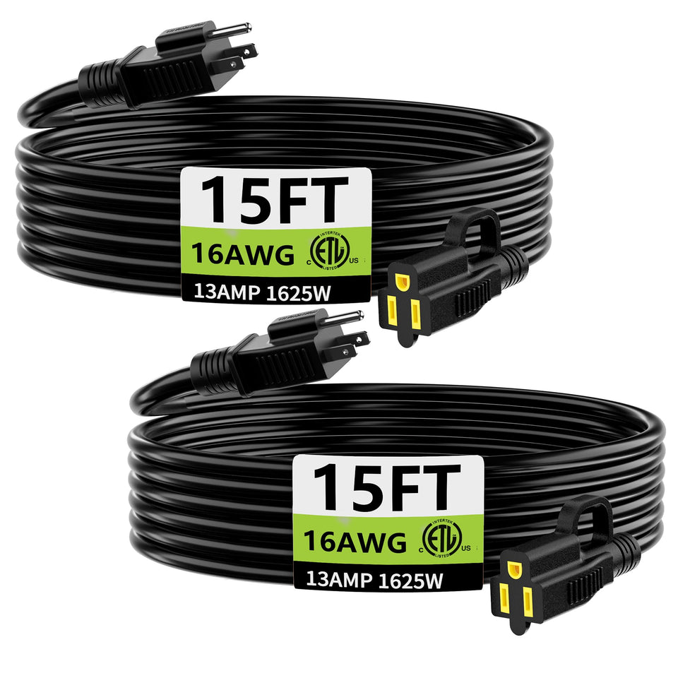 HUANCHAIN outdoor extension cord 15ft two-pack for reliable indoor-outdoor power access