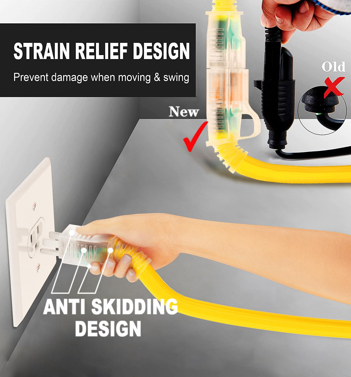 Huanchain extension cord with lighted end indicating power status for safety.