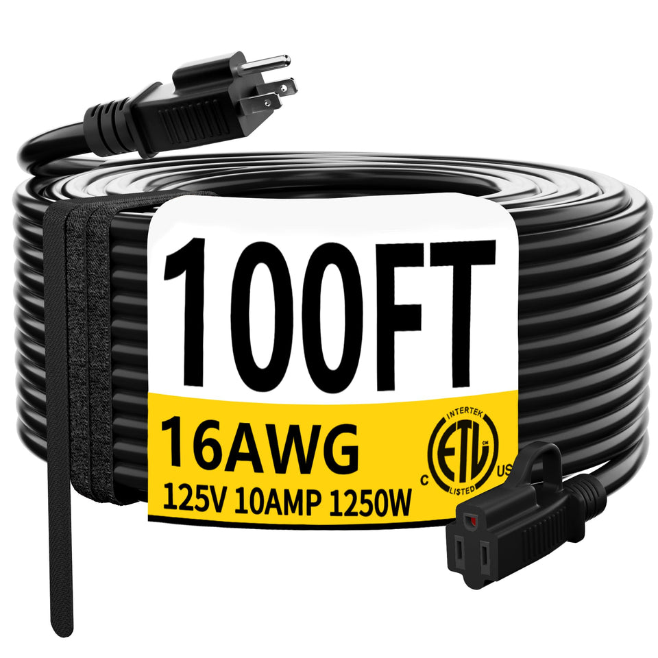HUANCHAIN outdoor extension cord 100ft coil, ideal for long outdoor runs.