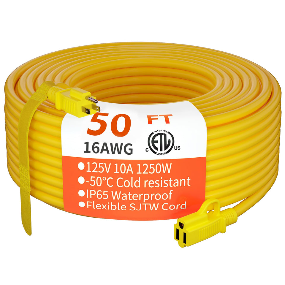 Huanchain outdoor extension cord 50 ft in bright yellow improves visibility and safety