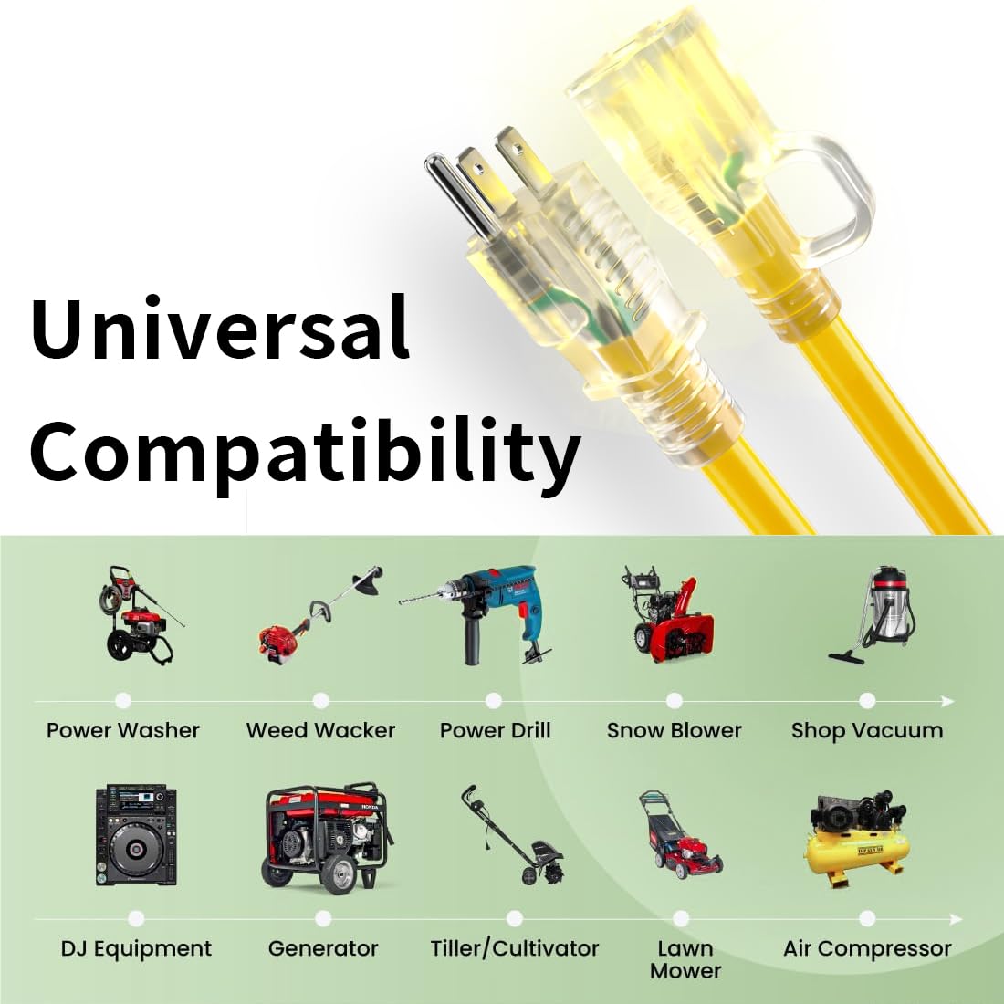 Huanchain outdoor extension cord with storage straps for easy packing.