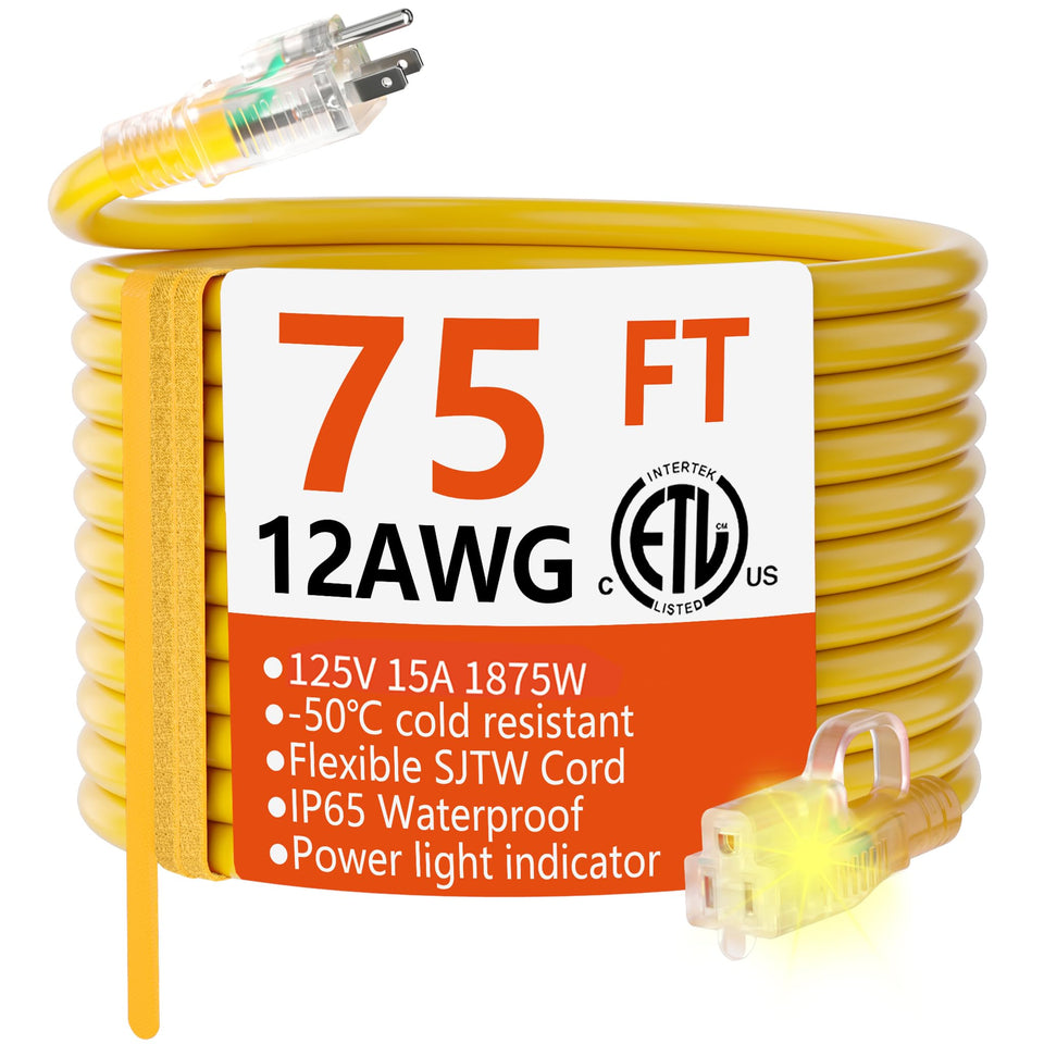 Huanchain outdoor extension cord with lighted end for quick power status visibility