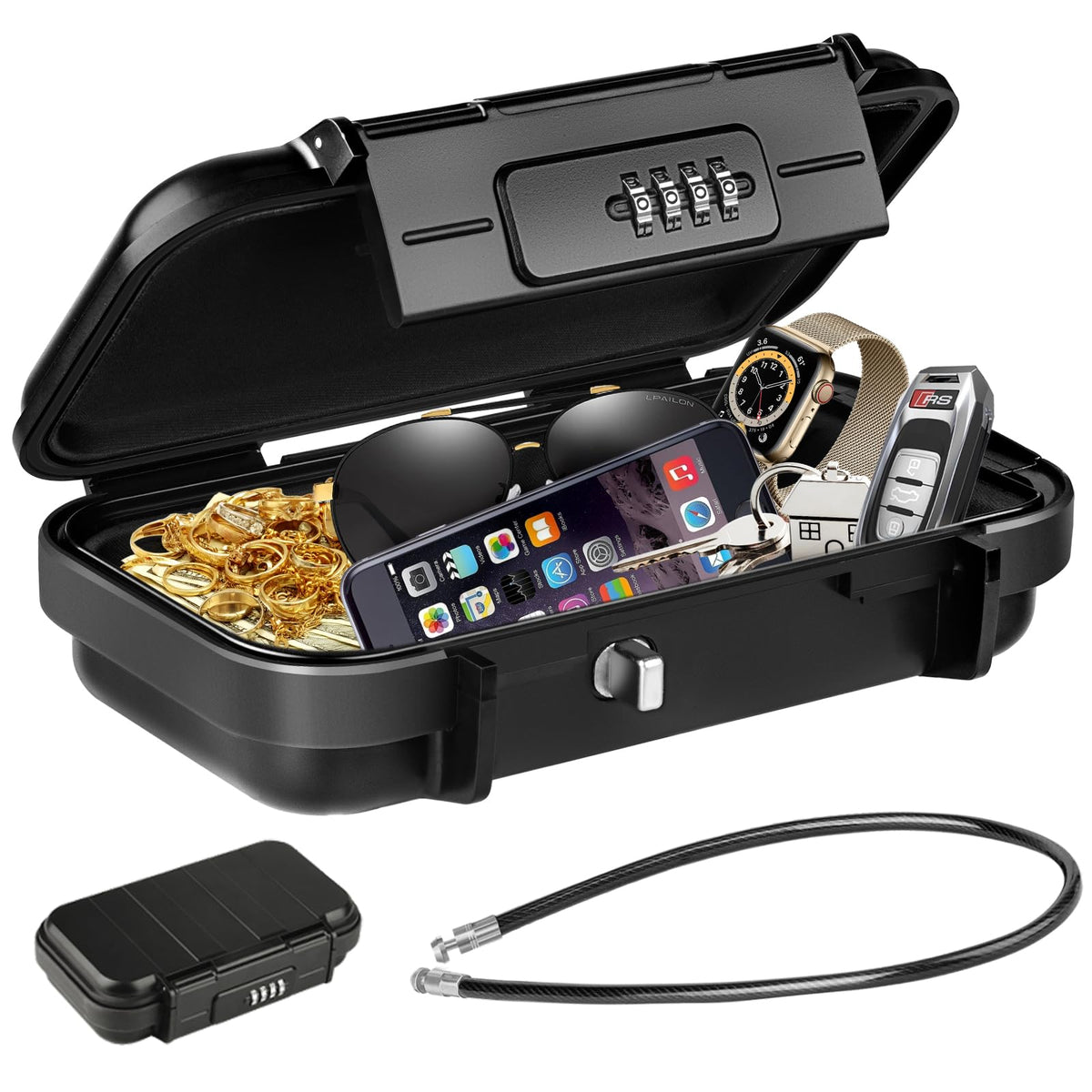 HUANLANG portable safe lock box with 4‑digit combo for secure travel.
